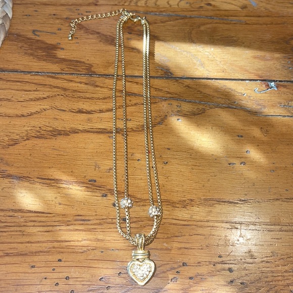 Vintage DBL Strand Necklace Crystal HEART pendant - Picture 9 of 13